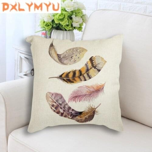 1Pcs 45*45cm Watercolor Feather Minimalist Art Cotton Linen Throw Pillow Cushion Cover Case Car Home Sofa Decorative Pillowcase