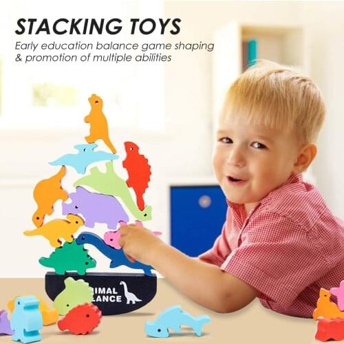 Wooden Puzzle Toy Animals Balance Training Game Kit Educational Preschool Toy Building Blocks Baby Learning Toys For Kids Gift