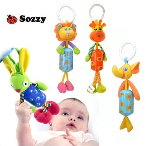 Sozzy 27cm Baby Rattle Stuffed Wind chimes Plush Doll Toy bed hanging Squeaker Toys Infant Deer Rabbit Hand Puppet Bell