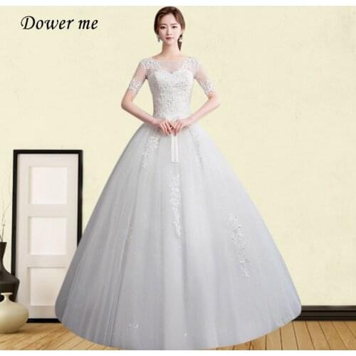Long Wedding Dress GR678 Boat Neck Short Sleeve Vestido De Novia Appliques Embroidery Wedding Dresses Plus Size Bridal Gowns