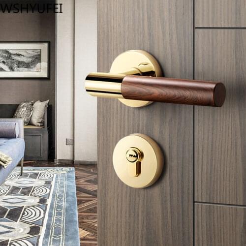 WSHYUFEI Light luxury Zinc alloy Mute Door Lock Handle Fashion Interior Wood grain Lock Anti-theft Gate Lock Furniture Hardware