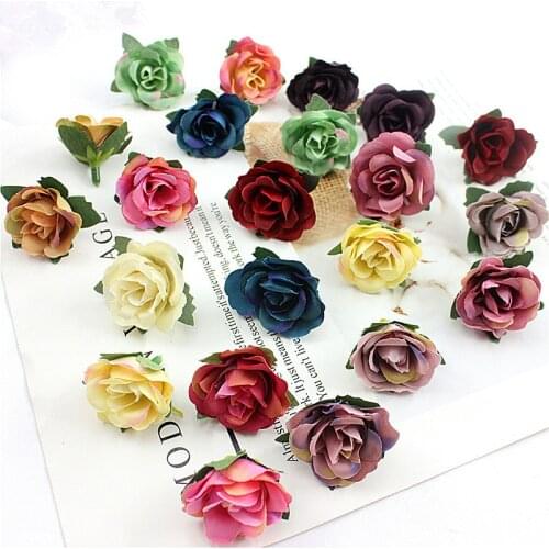 3.5CM Artificial Rose Flower Heads For Diy Home Decoration Accessories Wedding Crafts Girl Headdress Wrist Candy box Gift Props