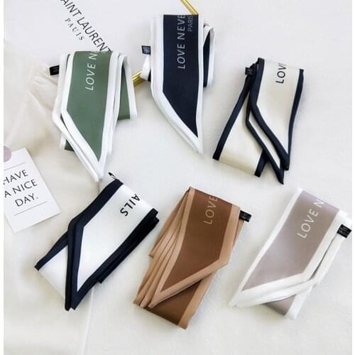 MoriBty Hot Women Silk Skinny Scarf Spring-Autumn Letter Hair Ribbon Headscarf Foulard Femme Luxury Neckerchief Neck Ties Wraps