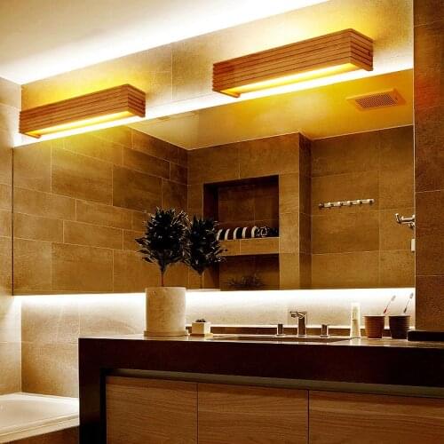 Minimalist Rubber Wooden Square Wall Lamp Japanese Style Bathroom Mirror Headlights Decorative LED Lighting Acrylic