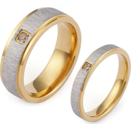 Vintage Emery Brushed wedding Couple Rings for men and women Alliance gold plating stainless steel jewelry ring with stone