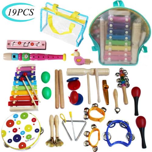 19PC Children Beginner Percussion Musical Toy Backpack Set Percussion Musical Rhythm Cognitive Early Education Educational Toys