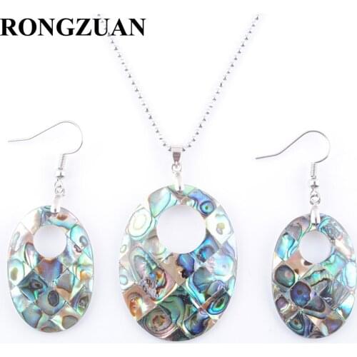 Jewelry Set For Women Gift Natural New Zealand Abalone Shell Oval Beads Earring Pendant & Necklace Chain 45cm TQ3000