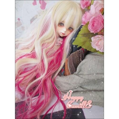 New 1/3 22-24cm 1/4 18-18.5cm Dreamlike Blonde Mix Pink Long Wig BJD SD MSD Doll Wig