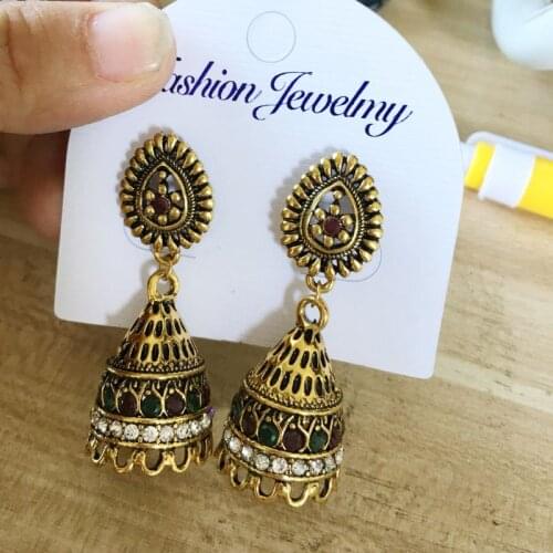 Oxidised Plated Gold Jhumka Indian Unique Ethnic Bollywood Drop Earrings Jewelry E56A