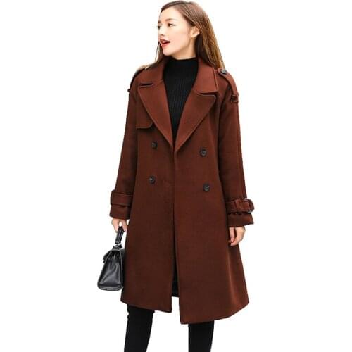 Autumn 2018 Woolen Coat Slim Trench Women Fashion Belt Turn Down Collar Long Sleeve Coat Good Quality Womens Trench Coats FY016