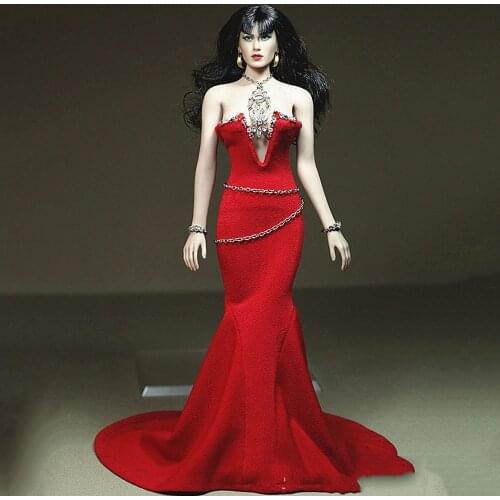 Red Ruby Rose Dress 1/6 Scale Metal Tailed Conjoined Bra Skirt Dress Waist Chain for 12inch Action Figure Body Toys