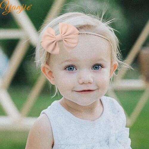 2021 New Arrival 5" Hair Bows Nylon Headbands Waffle Fabric Solid Cute Four Petal Elastic Hair Bands DIY Girls Hair Accessories