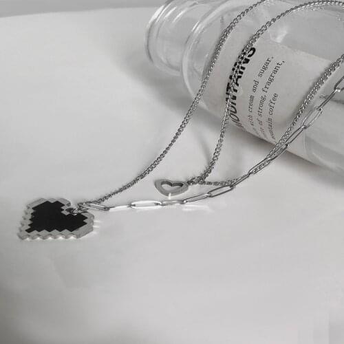 Origin Summer Street Style Double Layer Love Heart Pendant Necklace for Women Fashion Hollow Asymmetry Chain Necklace Jewelry