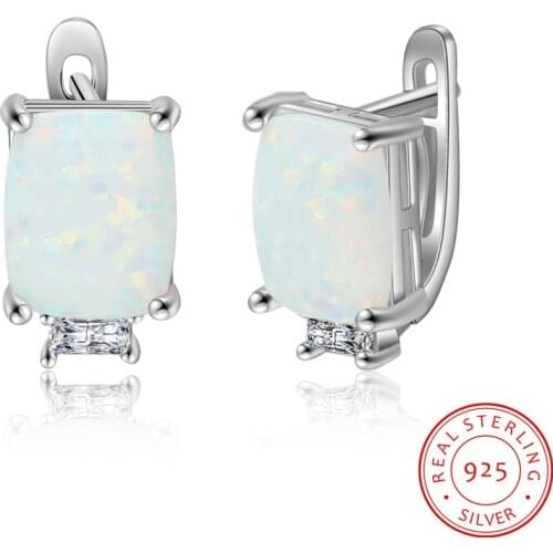 Rectangular Opal Hoop Earrings 925 Sterling Silver Earrings for Women Clear Zircon Silver 925 Jewelry Female Brincos Gifts