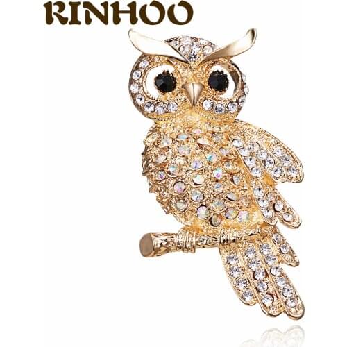 RINHOO Luxury Full Zircon Owl Bird Brooches For Women Corsage Gold Color Rhinestone Weddings Banquet Jewelry Lapel Pins Gifts