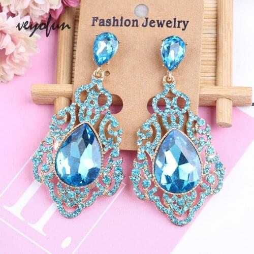Veyofun Vintage Hollow out Rhinestone Dangle Earrings for Women Big Crystal Drop Earrings 2019 New Fashion Jewelry