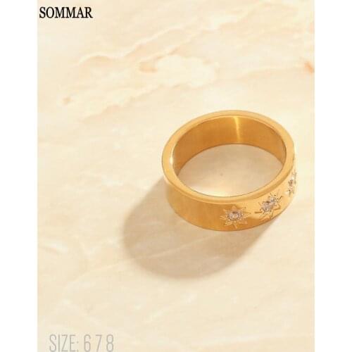 SOMMAR Fashion Design Gold color size 6 7 8 Goddess wedding rings Six-pointed star men ring Top Quality Jewelry