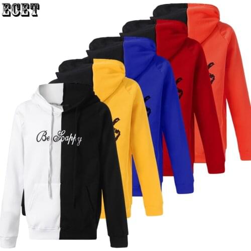 Spring and autumn streetwear fashion two-color stitching printing mens hoodie casual pullover top plus size mens clothing