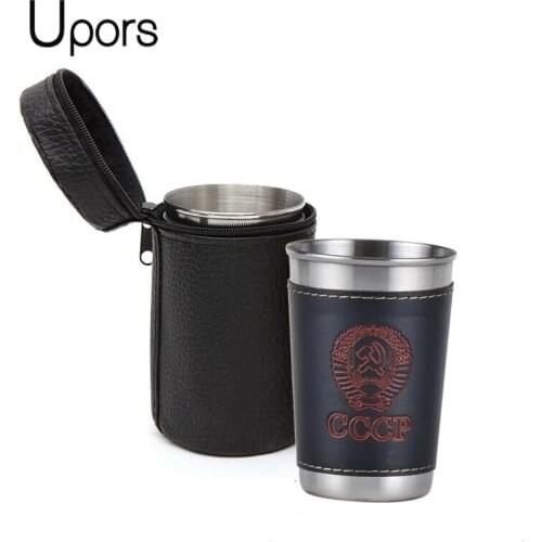 UPORS 4Pcs/Set Mini 1 OZ Stainless Steel Hip Flask with Leather Case Portable Pocket Whiskey Alcohol Cup Liquor Flask Set