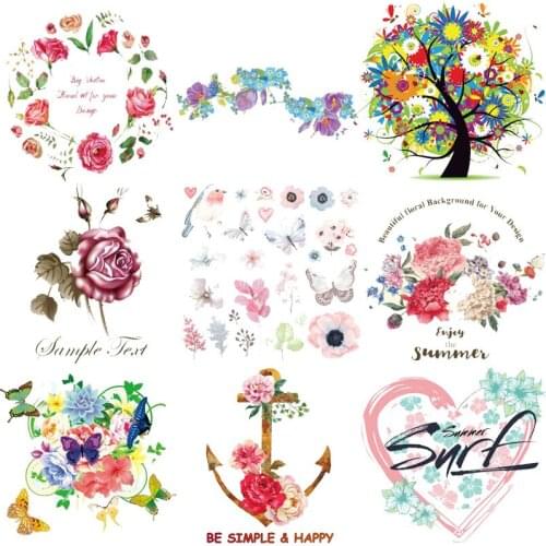 Top Iron Patches for Clothing Flower Bird Butterfly Patches Clothing Applications Appliques Diy Tops Heat Transfer Stickers E