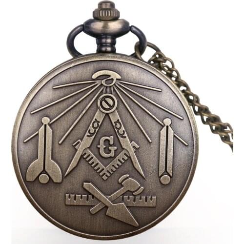 Vintage Design Creatitive Bronze Freemasonry Chrome Square Quartz Pocket Watch Best Gifts for Freemason