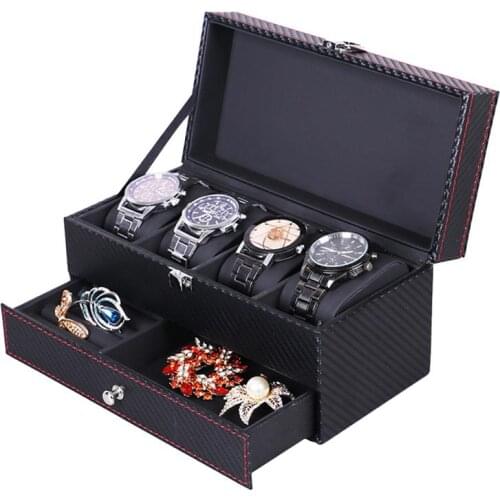 4-bit Box Watch Display Stand Double Drawer Jewelry Container Necklace Ring Storage Box Black