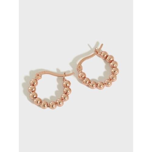 YPAY Silver/Rose Gold Plated Beads Hoop Earrings For Women New Trend 100% 925 Sterling Silver Lady Fine Jewelry YME399