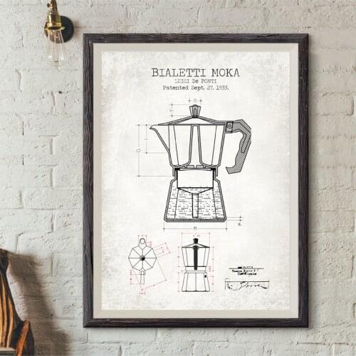 Coffee Pot Patent Posters and Prints Bialetti Moka Poster Coffee Blueprint Wall Art Picture Canvas Painting Kitchen Art Decor