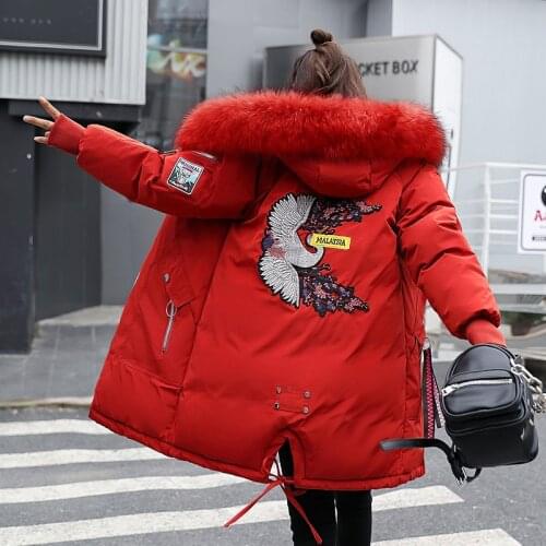 2019 Winter New Women Jacket Big Fur Collar Hooded Slim Outwear Long Parka Down Cotton Padded Thicken Coat Outwear Ladies R1009