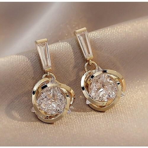 Origin Summer Fashion Gold Color Triangle Cubic Zircon Dangle Earring for Women Hollow Out Huggies Party Earrings Pendientes