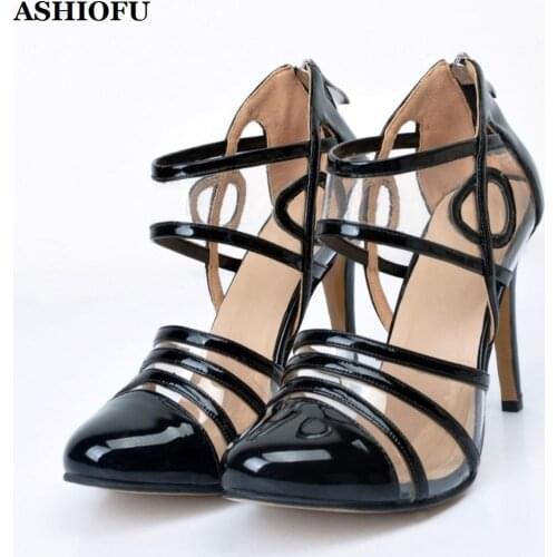 ASHIOFU Handmade Hot Style Ladies High Heel Pumps PVC Leather Sexy Party Prom Dress Shoes Stiletto Evening Fashion Court Shoes
