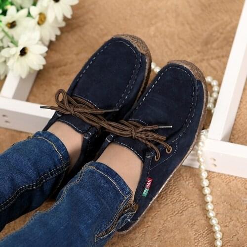 2019 Newest Women Sewing Leather Suede Platform Sneakers Women Shoes Ladies Casual Lace Up Flats Creepers Moccasins Woman Shoes