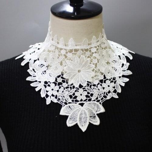 Women Hollow Out Knit Fake Collar Shawl Imitation Scarf Necklace Floral Lace Summer Half Shirt Lapel Blouse Mini Poncho for