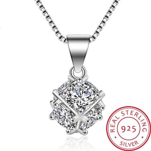 925 Sterling Sliver Cubic Square Cube Candy Zirconia Ball Pendant Neckace For Women 45cm Box Chain Choker Collares S-n105