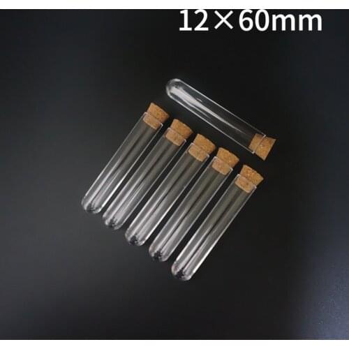 100pcs/lot 12x60mm Clear Plastic Test Tubes With Cork Cap Use For Laboratory Or Stoppers Empty Scented Tea Tubes