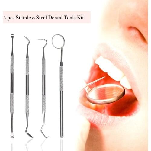 4PC/set Stainless Steel Dental Mirror Dental Tool Set With Bag Mouth Mirror Dental Kit Instrument Oral Care Dentist Prepare Tool