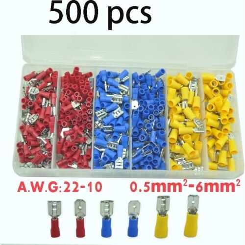 500pcs Vinyl Female Male Quick Disconnect Wire Terminals Red Blue Yellow 22-10 AWG Ga Connectors
