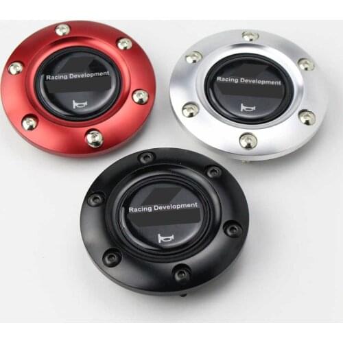 Car Styling Racing Steering Wheel Horn Button Speaker Control Cover + Aluminum Black/Red/Silver Edge
