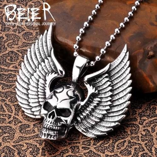 Beier 316L stainless steel Punk Devil Skull Mens Pendant Necklace Unique Design Wing Skull High Quality Jewelry LLBP8-138P