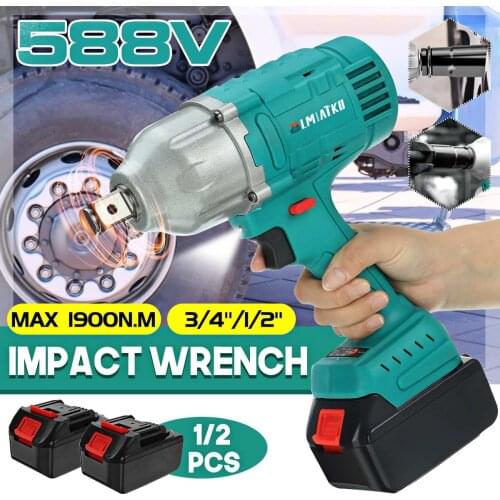 BLMIATKO 588vf 1900NM Brushless Cordless Electric Impact Wrench 3/4 inch Power Tool 19800Amh Li Battery For Makita 18V Battery