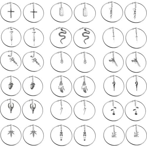 70mm Exaggerate Big Smooth Circle Hoop Earrings Simple Round Loop Earrings for Women Rose Pendant Lightning Skull Snake Jewelry