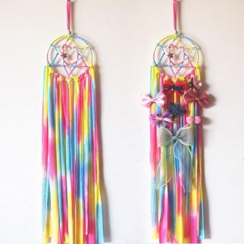 Handmade Dreamcatcher Hair Bows Holder Rainbow Colorful Hair Clips Storage Rope Hanger Hairbands Organizer