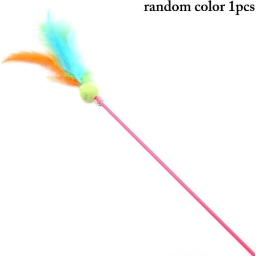 1pc Cat Feather Teaser Toy Bell Decoration Cat Teaser Wand Cat Training Interactive Toy Pet Supplies Random Color