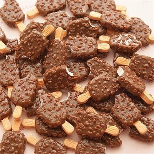 Kawaii Resin Cabochons 10pcs Flatback Chocolate Ice Cream Clay Charm Pendant Ornament Accessories Girl Hair Bow Center Sticker