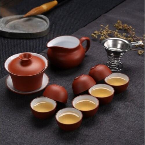 Ceramic Yixing purple sand Kung Fu tea set a teapot eight cups of tea set teapot teacup set