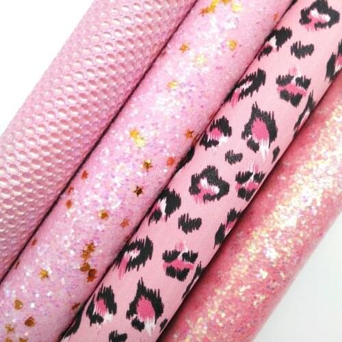 PINK Glitter Leather, Hearts Printed Synthetic Leather, Embossed Faux Fabric For Bow A4 21x29CM Twinkling Ming KM031