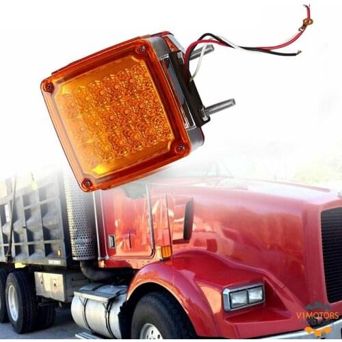 Square LED Double Face Pedestal Stop Turn Tail Light Side Marker Light with Side Reflector Truck Trailer Amber Universal