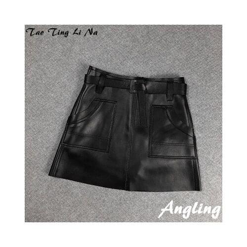 Top brand Spring 2020 Women Genuine Real Sheep Leather Skirt E19 high quality