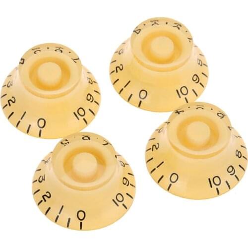Musiclily Pro Left Handed Metric Size 18 Splines Guitar Bell Top Hat Knobs for Epiphone Les Paul SG Style, Cream (Set of 4)