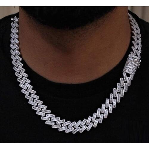 15MM Hip hop bling men boy jewelry Iced out bling 5A cubic zirconia cz hiphop rock baguette cuban chain necklace